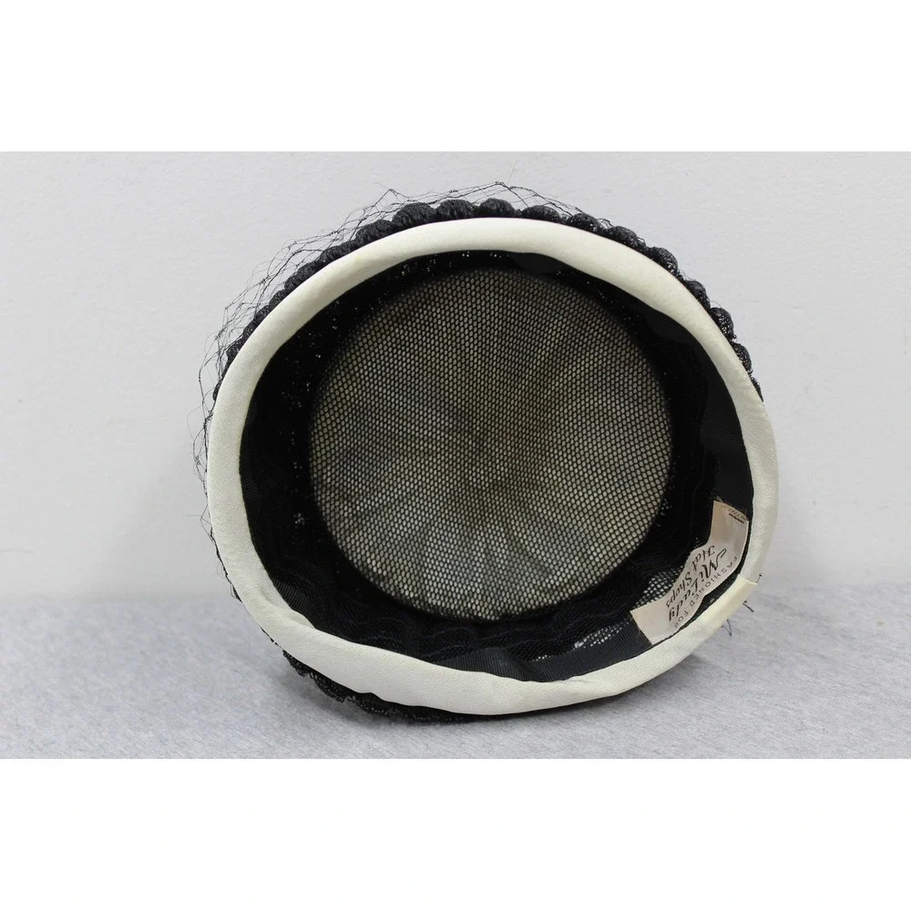 Mi Lady Hat Shops Pillbox Hat Womens OS Black White Vintage Veiled Fascinator